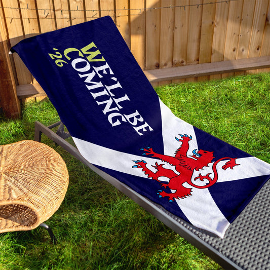 Scotland WC26 - We'll Be Coming Lion - Beach Towel - Microfibre Retro Beach Towel - 150cm x 75cm