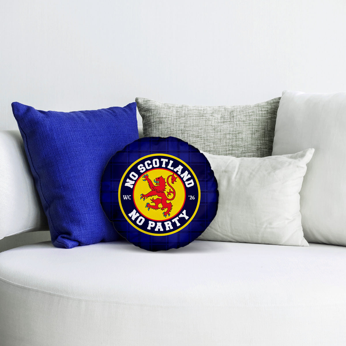 No Scotland No Party - Blue Tartan - 14" Round Throw Cushion