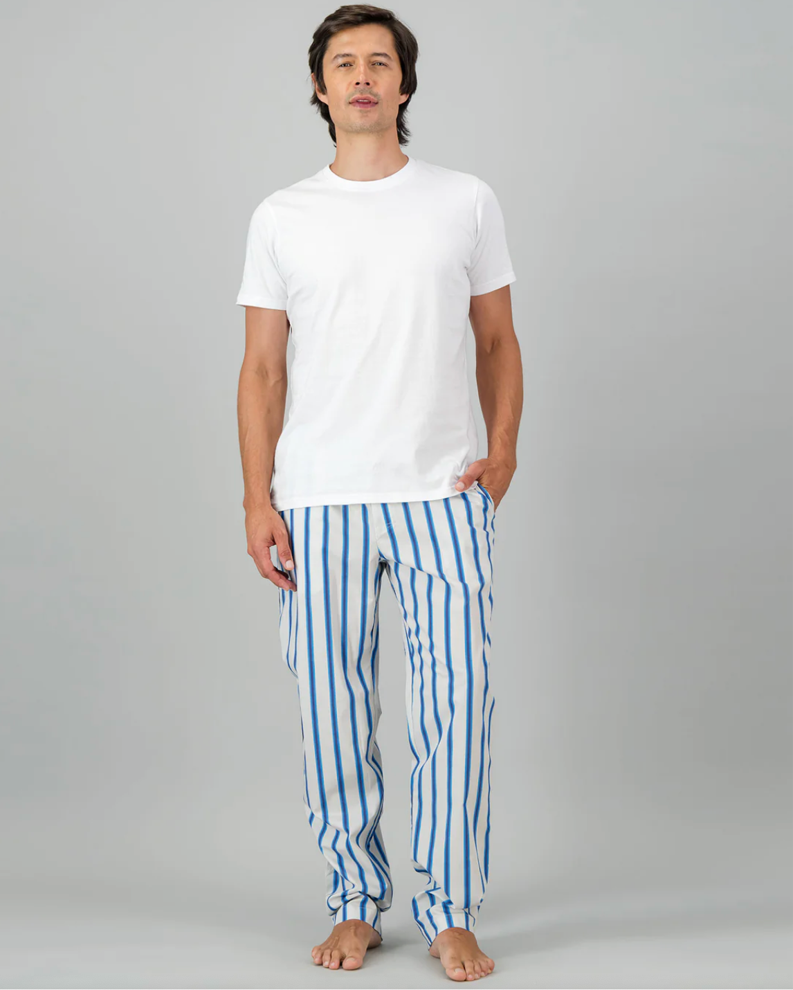 Mens Lounge Pants - Retro Blue Stripe