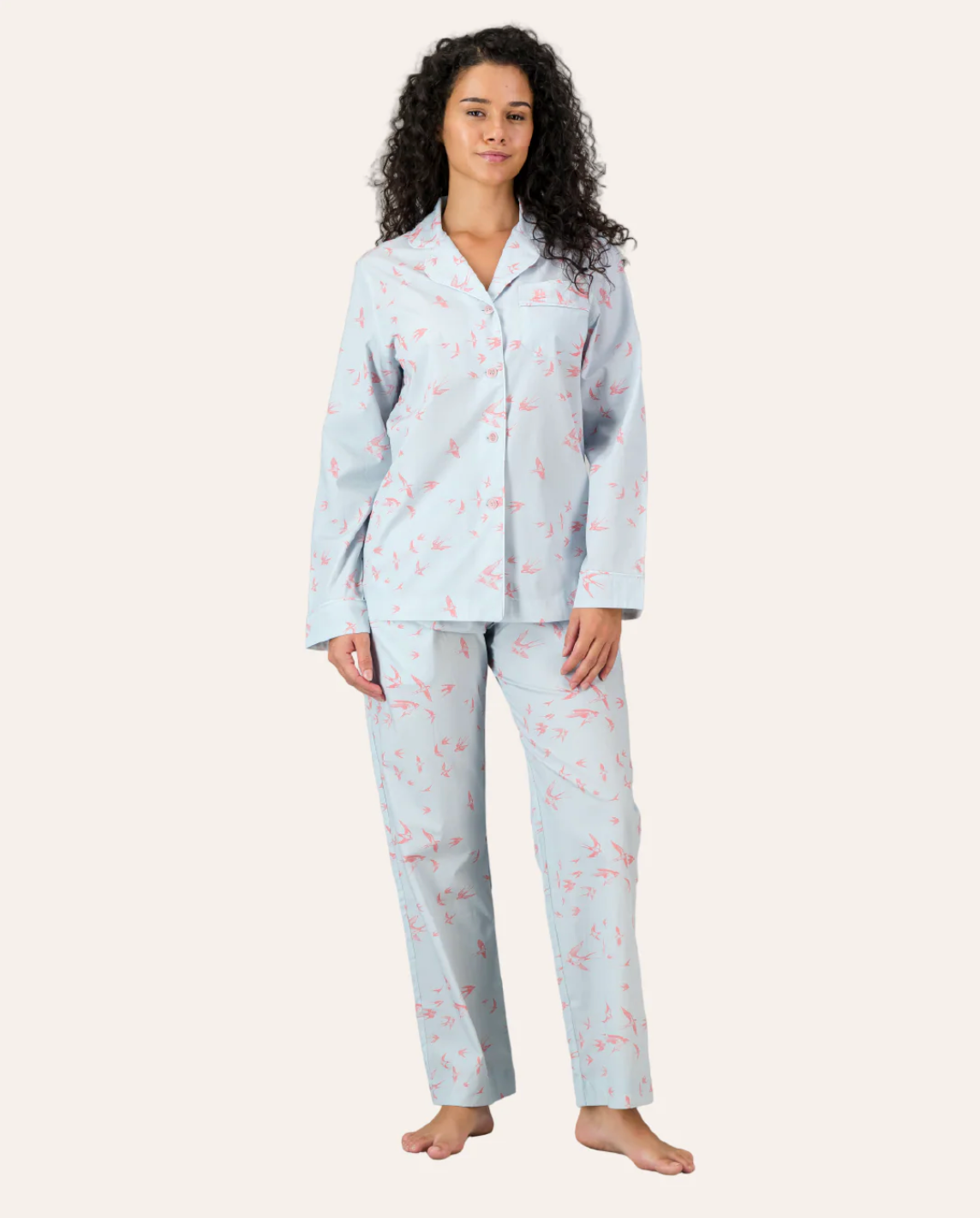 Womens Long Pyjamas - Pink Swallows