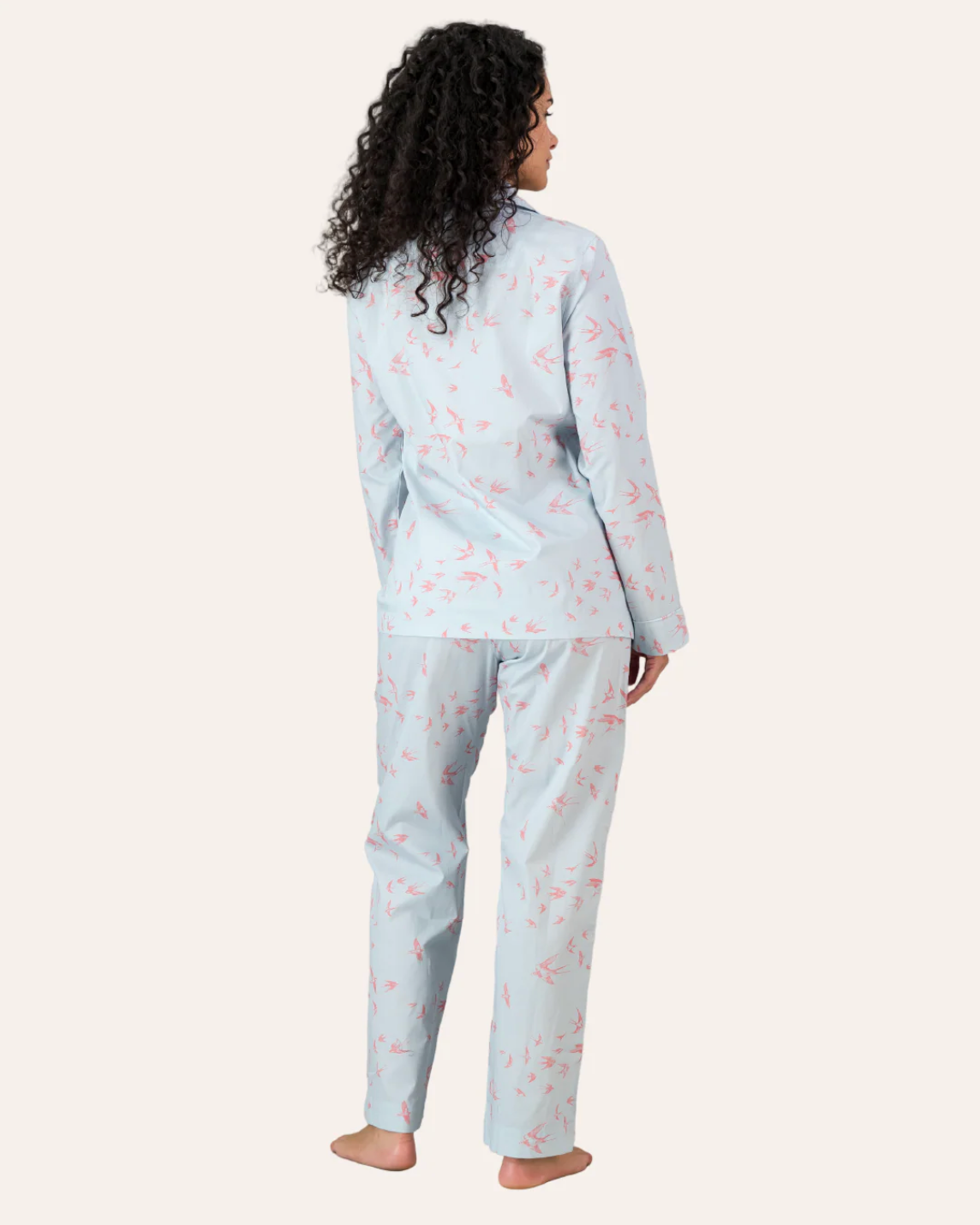 Womens Long Pyjamas - Pink Swallows