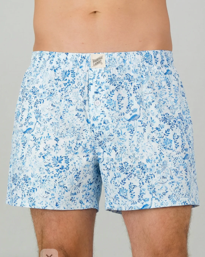 Mens Boxer Shorts - Summer Vines on White