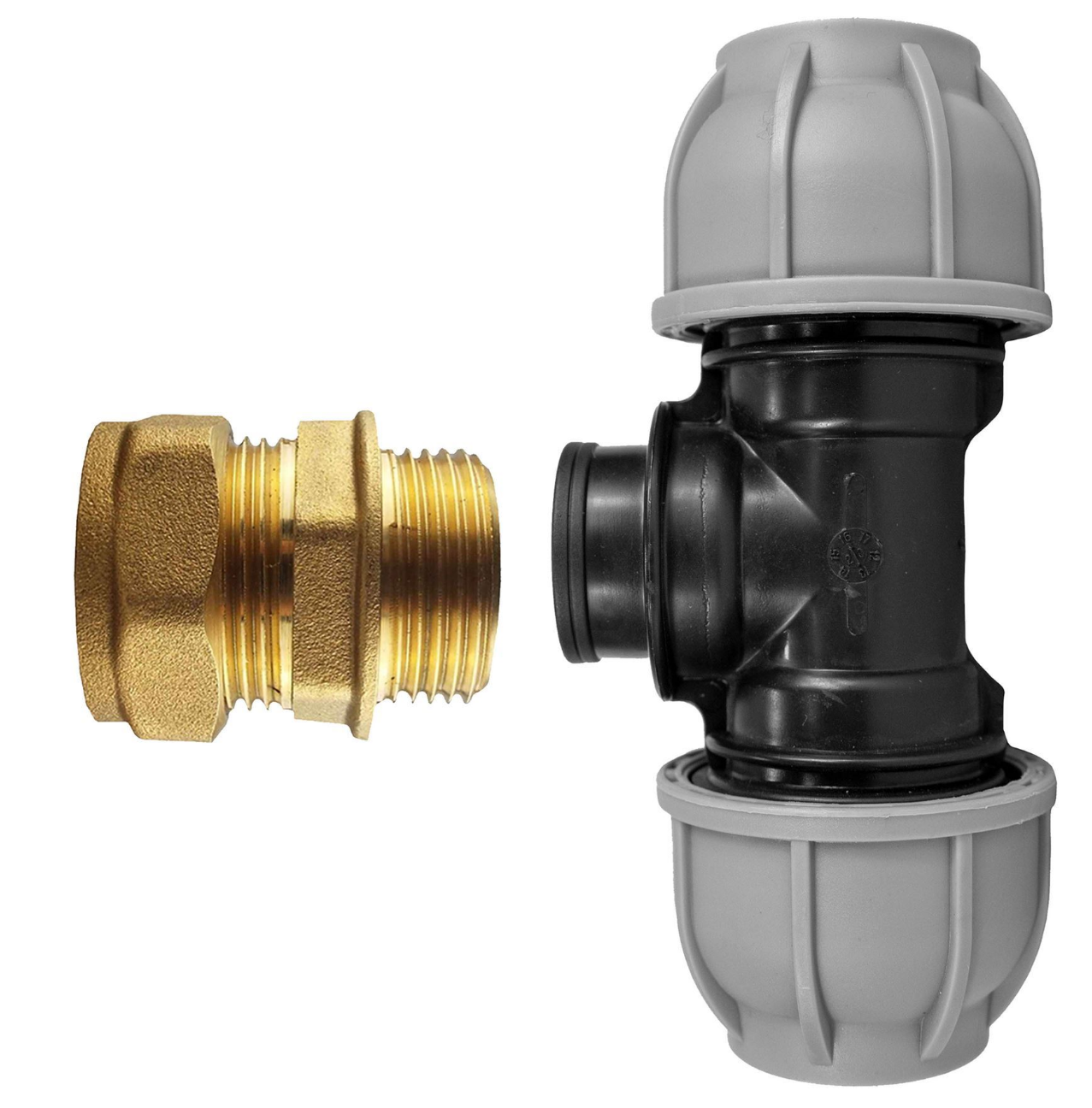 Brass Compression 15mm Straight with 25mm MDPE Tee
