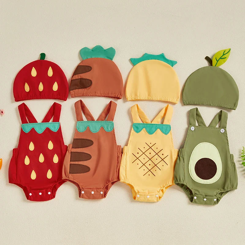 Baby Fruit Overalls Romper with Hat