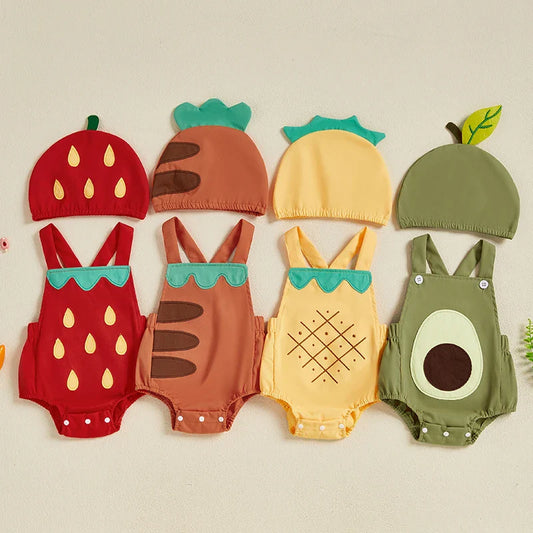 Baby Fruit Overalls Romper with Hat