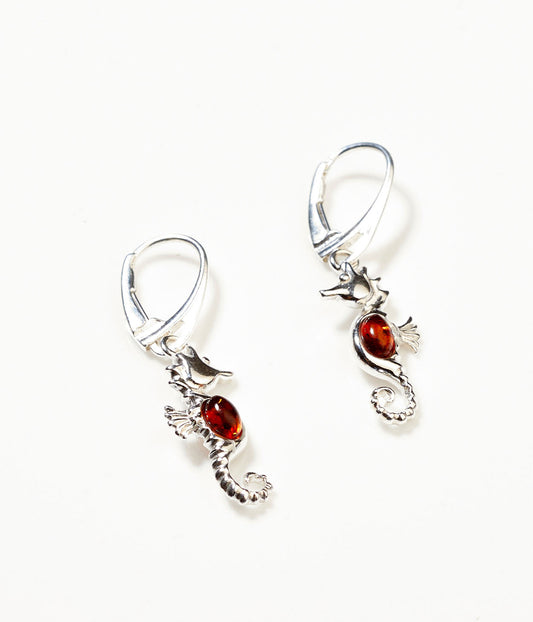 Amber Seahorse Drop Earrings