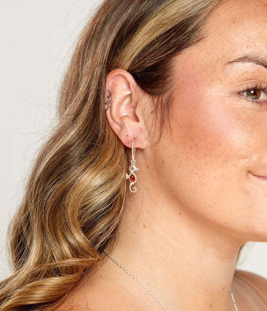 Amber Seahorse Drop Earrings