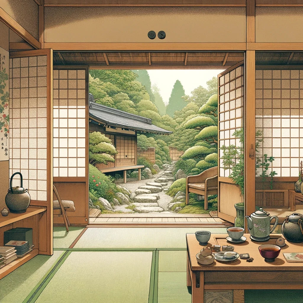 Serene Tea House Cotton Cushion