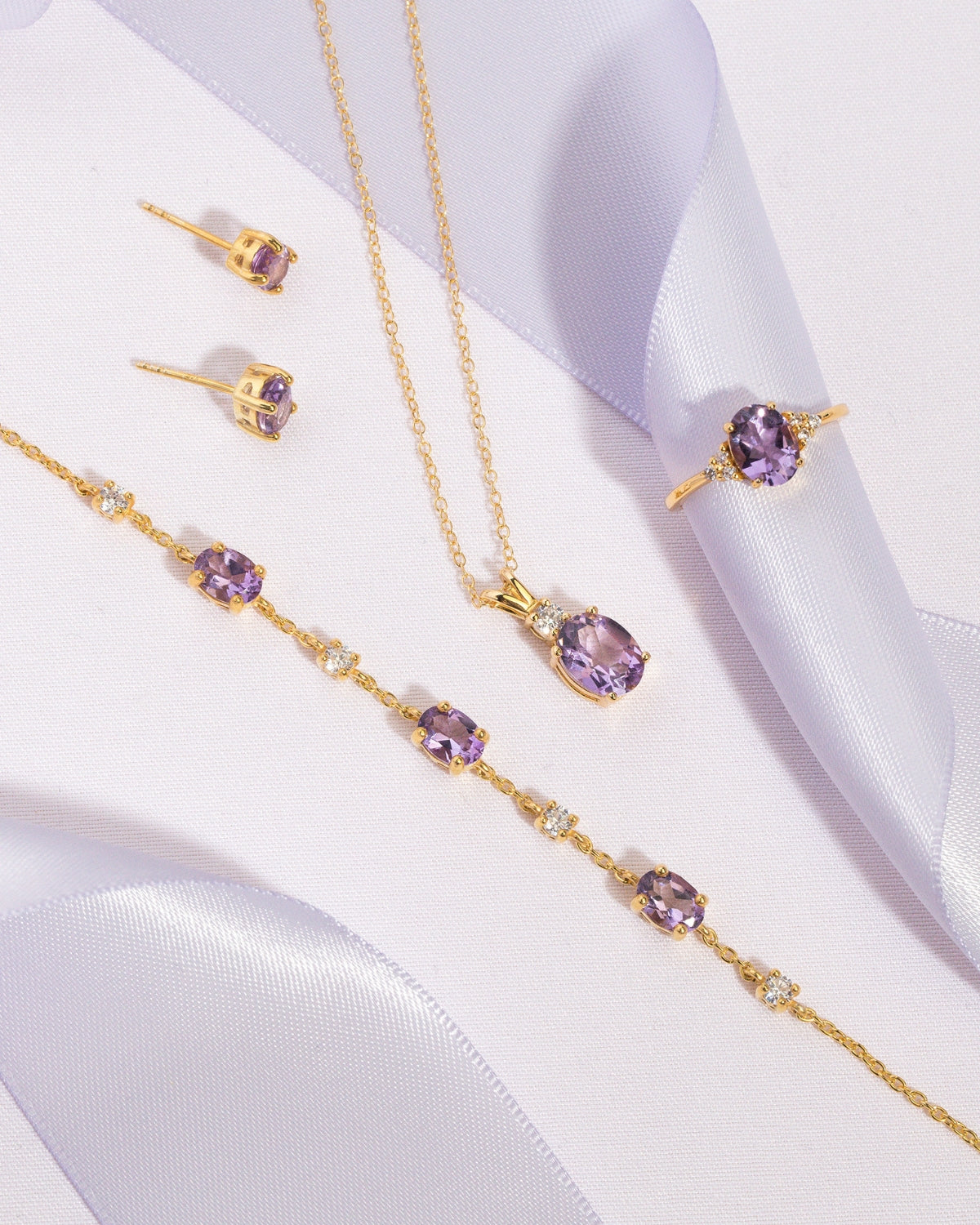Mini Set 1 - Amethyst Jewellery Set in 18k Gold Vermeil