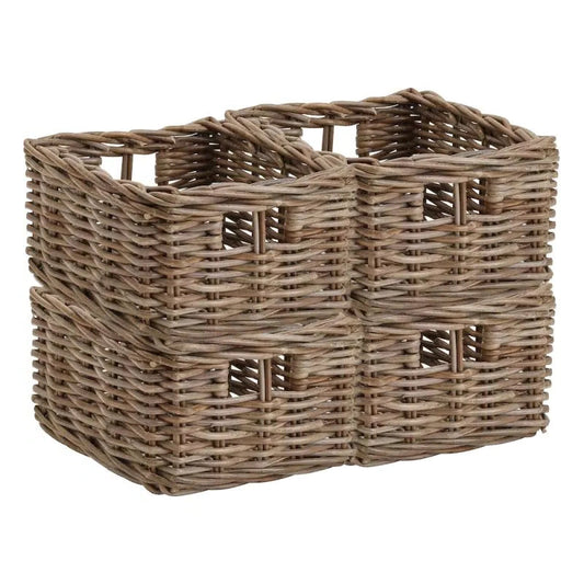 Set of 4 Rectangular Kubu Rattan Storage Baskets