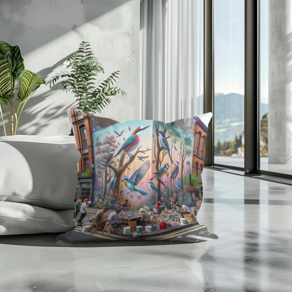 Urban Nature Mural Cotton Cushion
