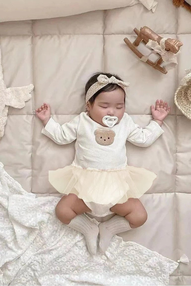 Cozy Bear Tutu Bodysuit in Creme