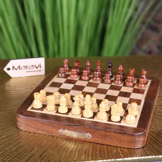 Shatranj Folding Wooden Chess Set 14cm
