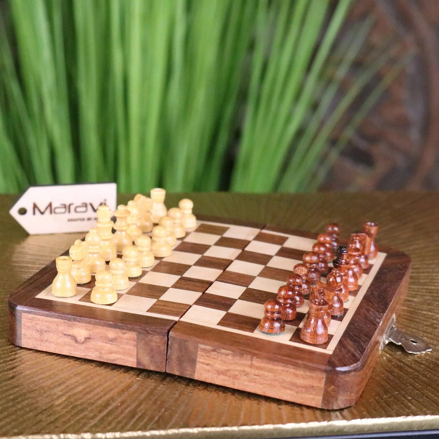 Shatranj Folding Wooden Chess Set 14cm