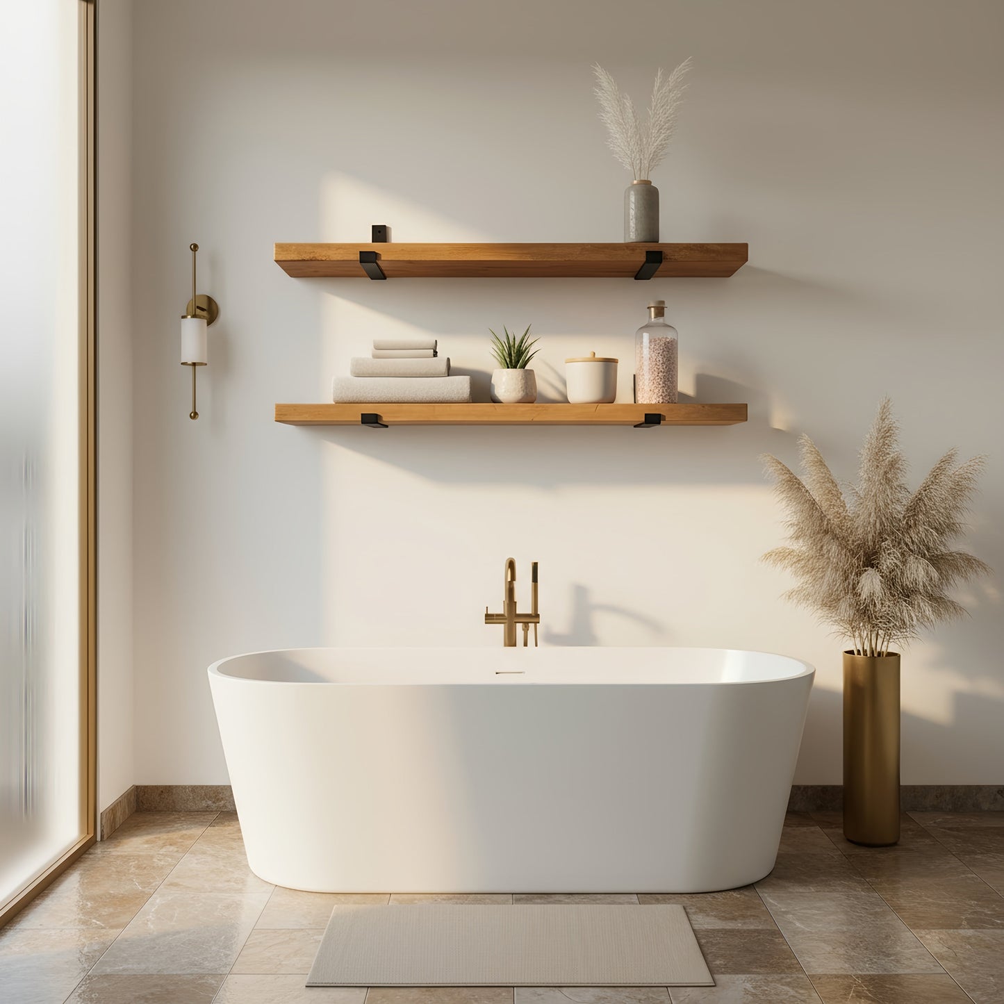 Rustic Wooden Shelf with Metal Inverted Scaffold Brackets