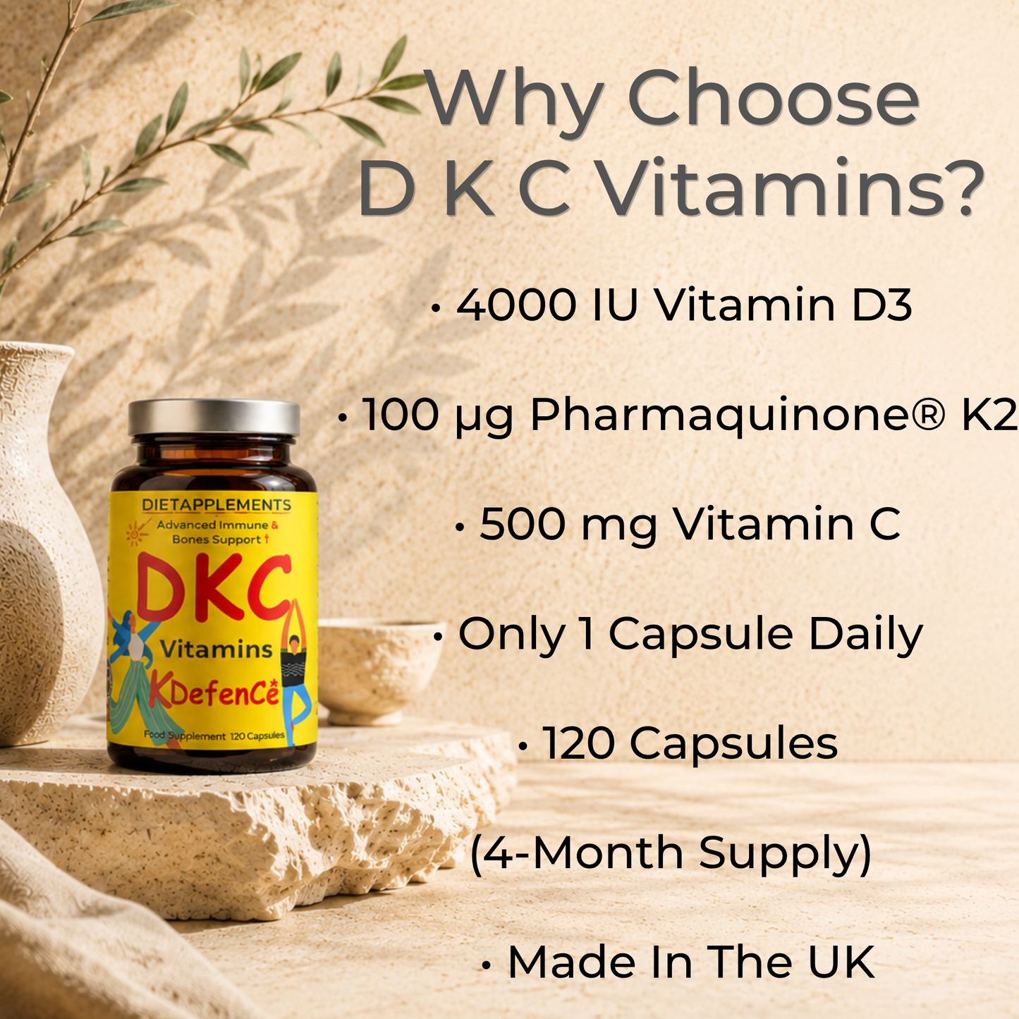 Vitamin D3, Vitamin K2 & Vitamin C for the Immune System & Bones