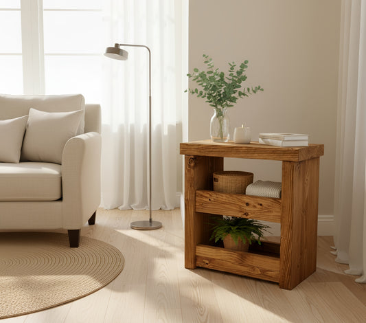Solid Wood Rustic Coffee Table with Shelf