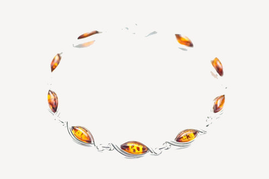 Silver Wave Amber Link Bracelet