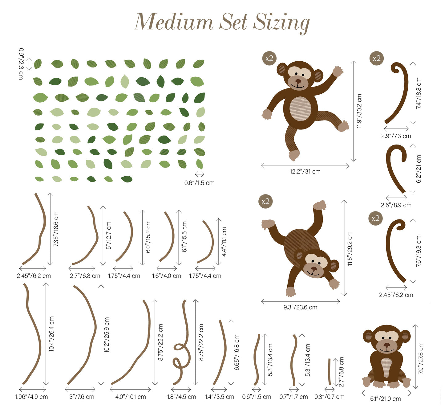 Extra Monkeys, Vines & Leaves -  Repositionable Wall Decals Add-on Set