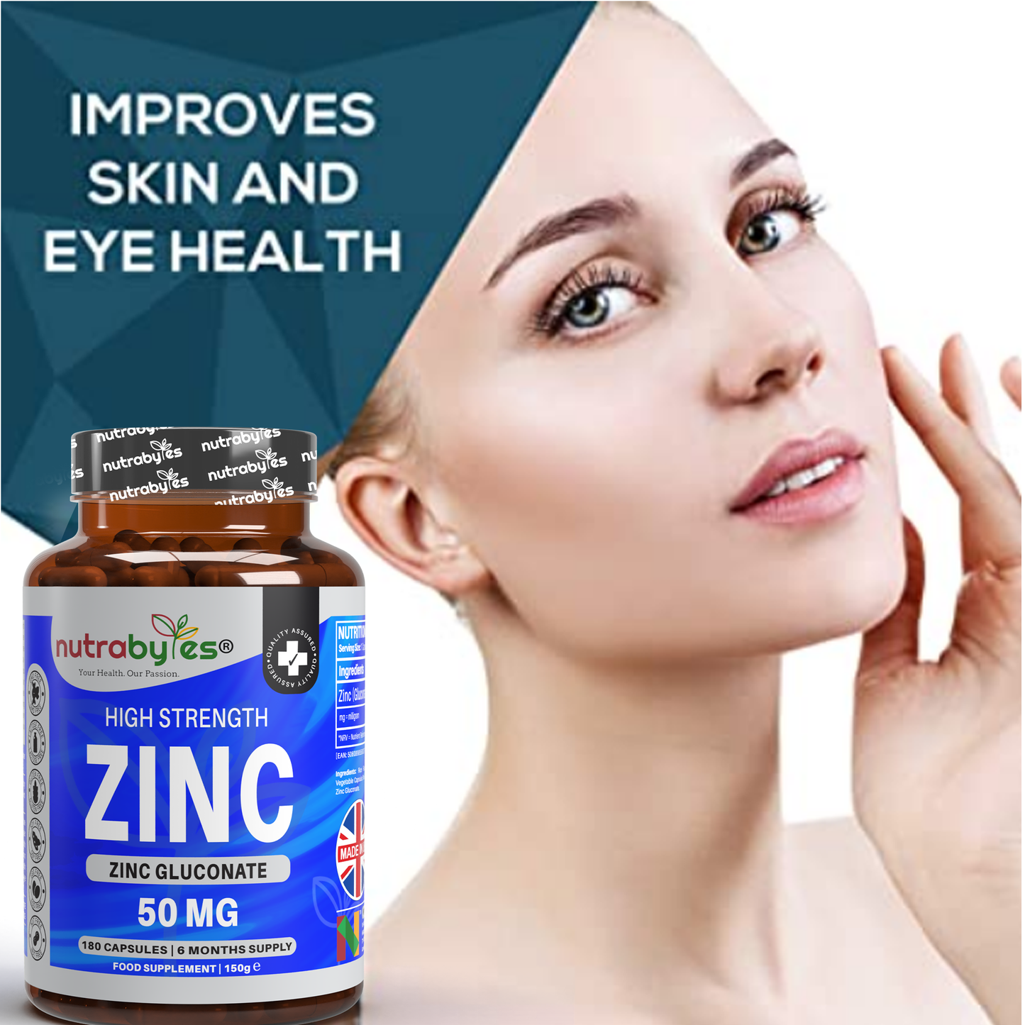 Zinc (Gluconate) 50mg | Maximum Strength, Pure Zinc Capsules | 180 Vegan Capsules | 6 Months Supply | Immunity Support, Eye & Skin Health | Made in the UK