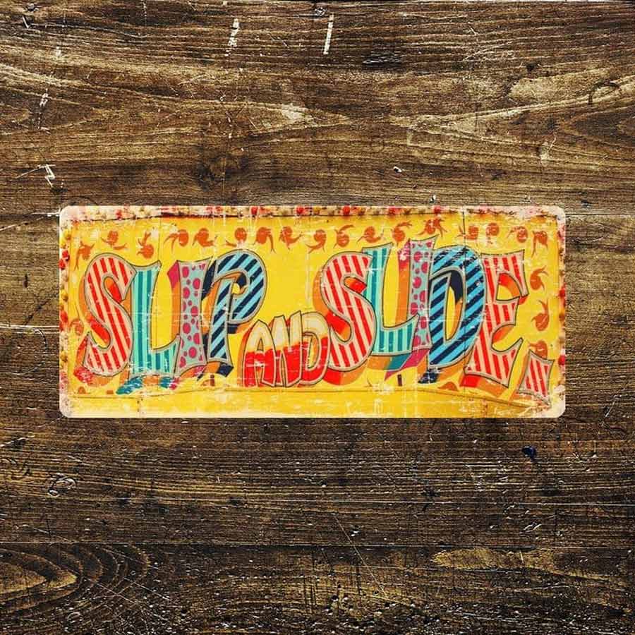 Slip and Slide Vintage Metal Fairground Sign