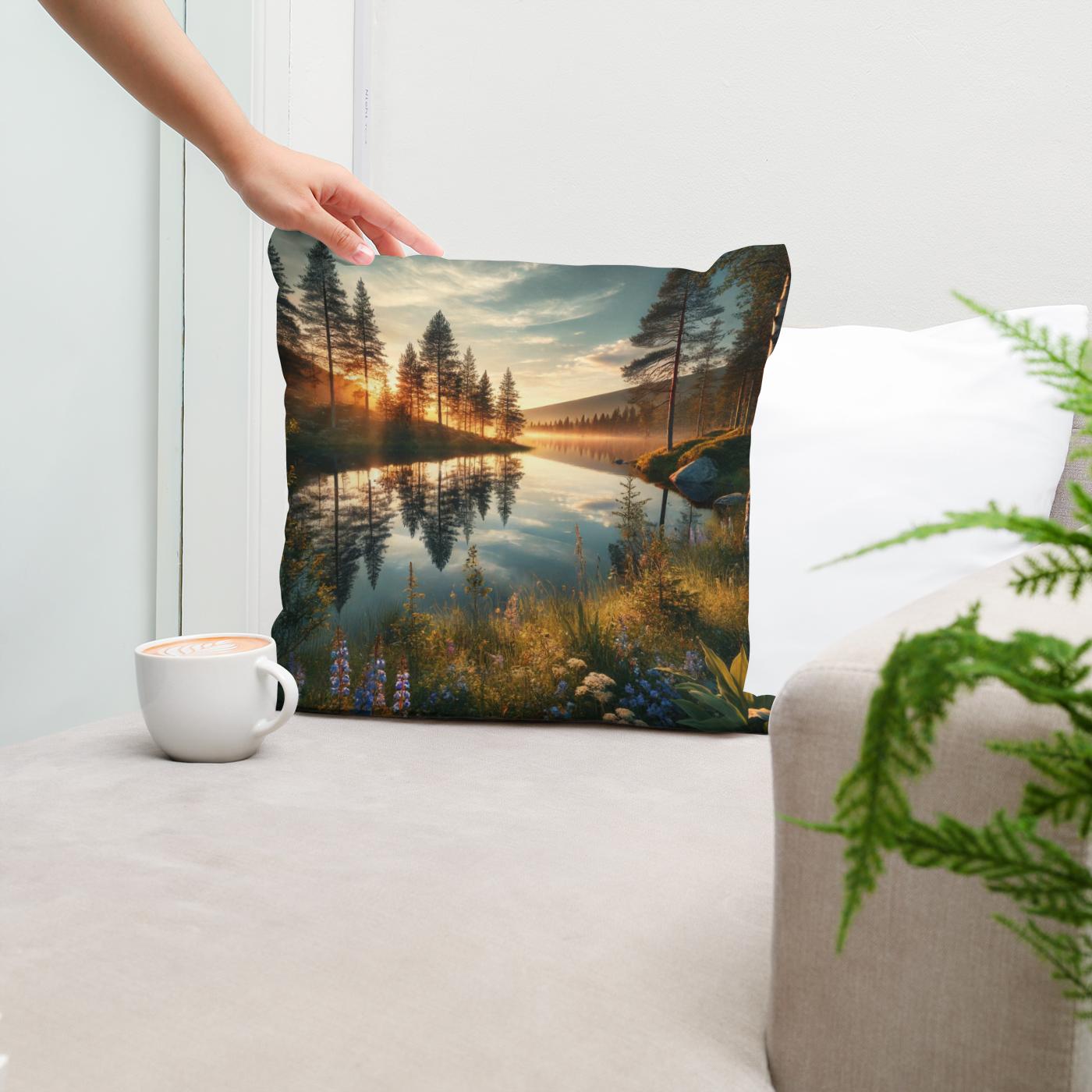 Midnight Sun Lake Cotton Cushion