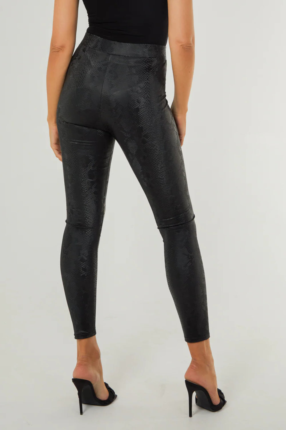Black Snake Print Leather Look Leggings