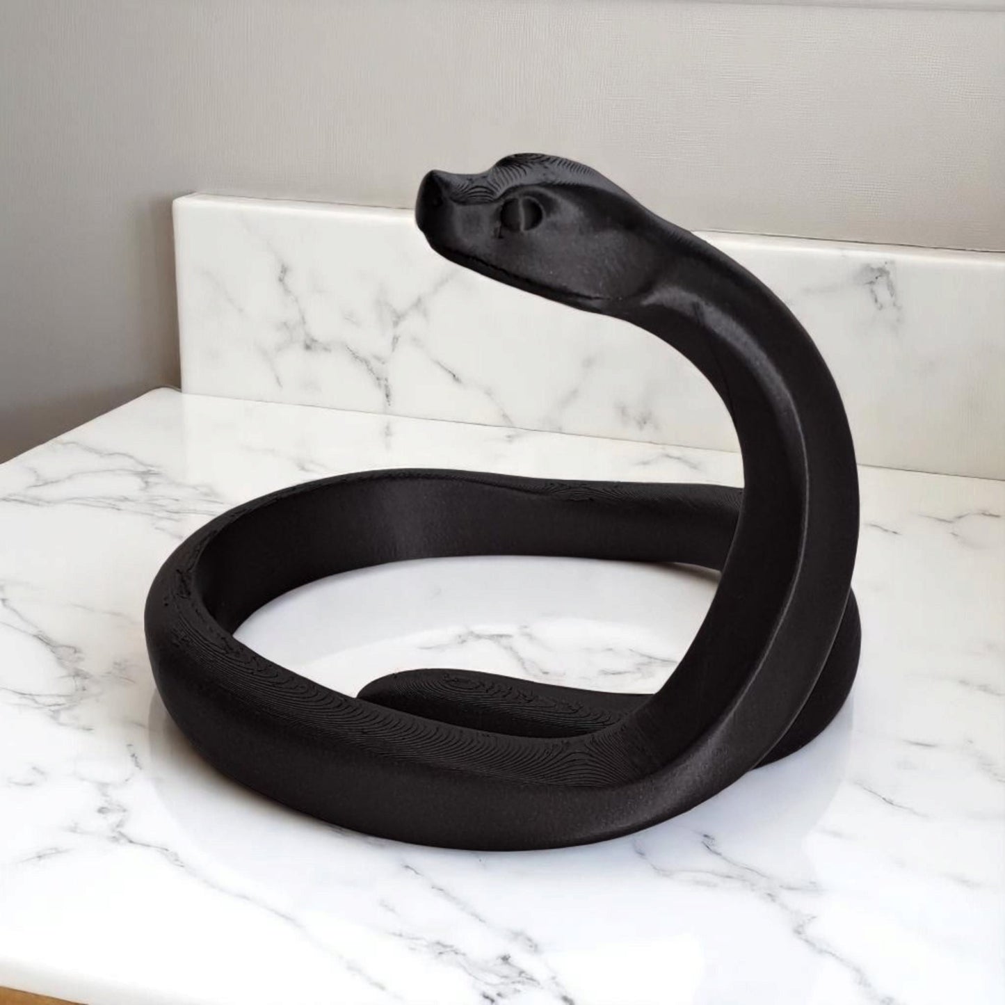 Minimalist Black Mamba Snake Sculpture | 3D Printed Geometric Decor