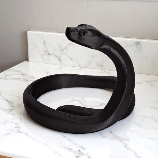 Minimalist Black Mamba Snake Sculpture | 3D Printed Geometric Decor