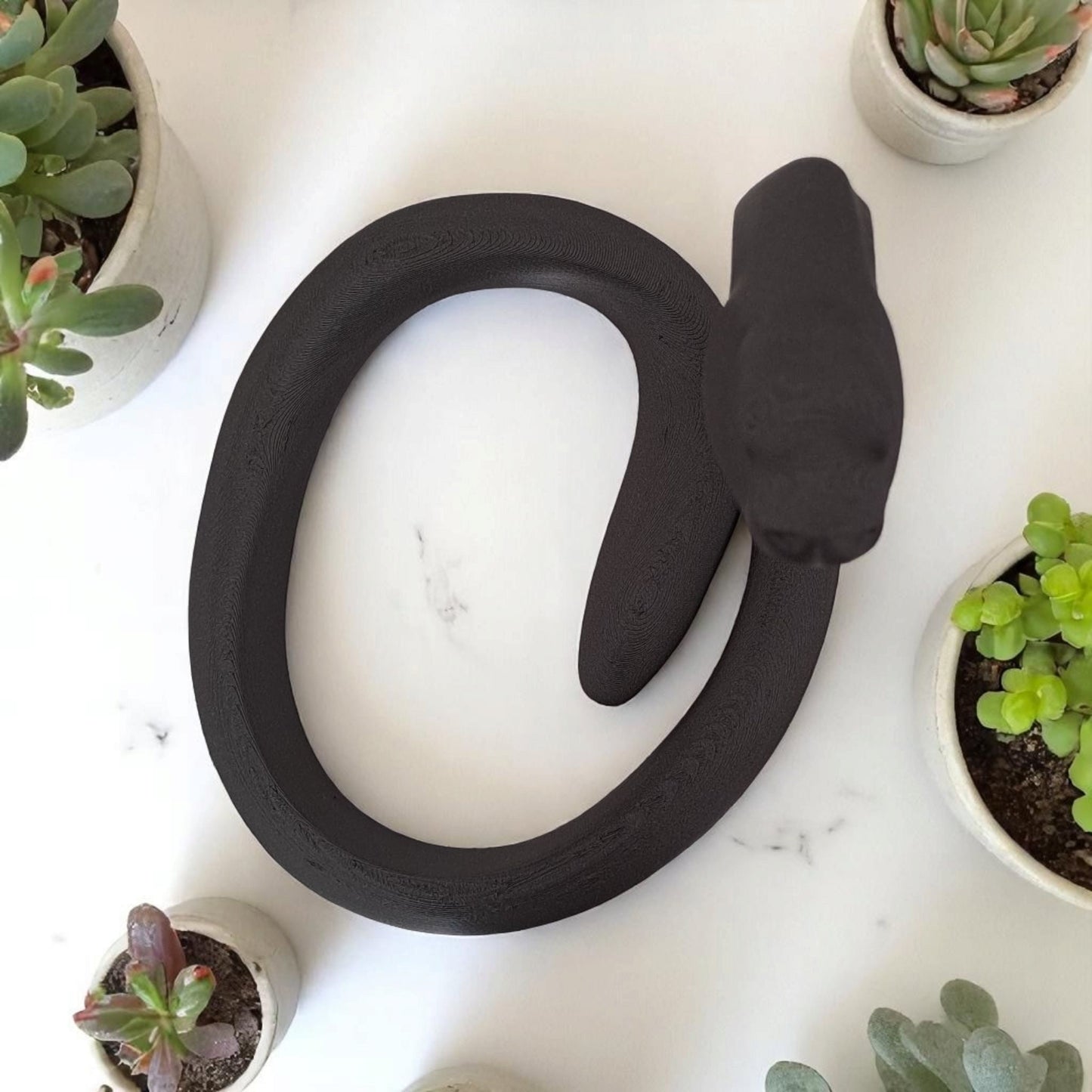 Minimalist Black Mamba Snake Sculpture | 3D Printed Geometric Decor