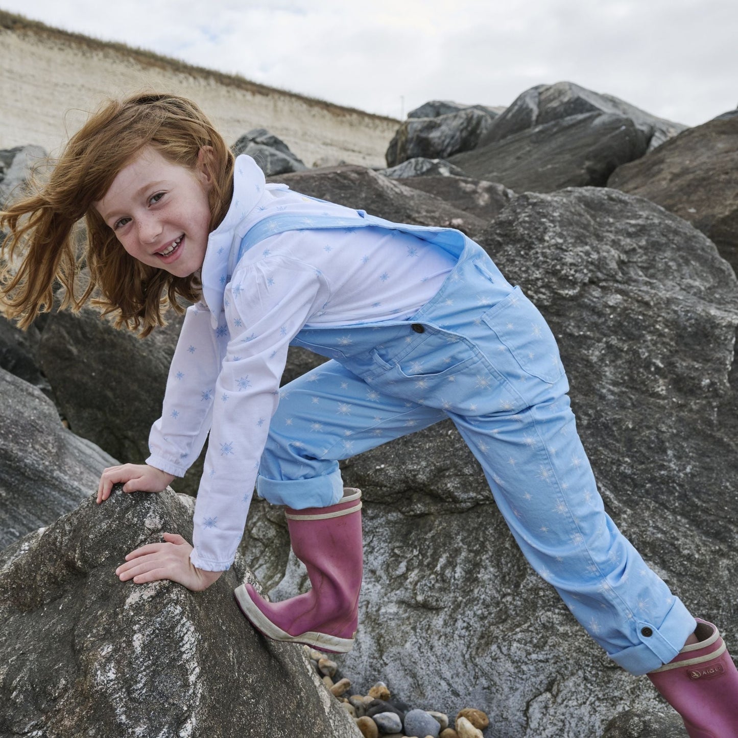 Ice Blue Snowflake Dungarees