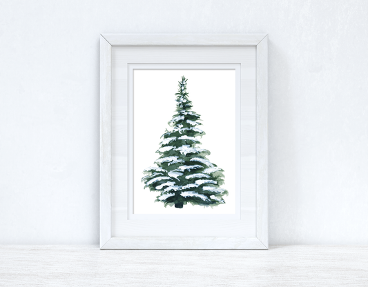 Snowy Christmas Tree Winter Christmas Seasonal Wall Home Decor Print