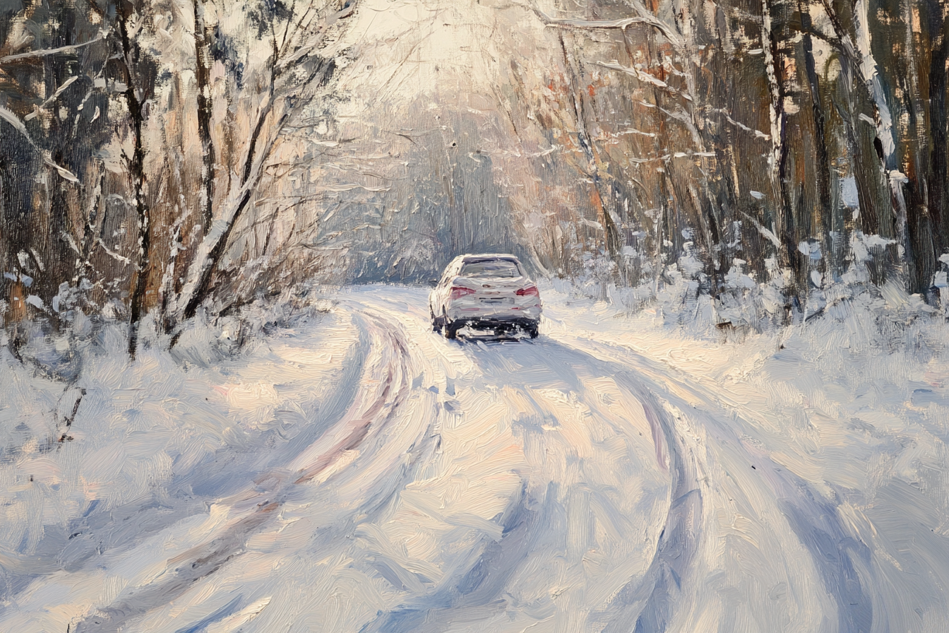 Snowy Car on Winter Canvas