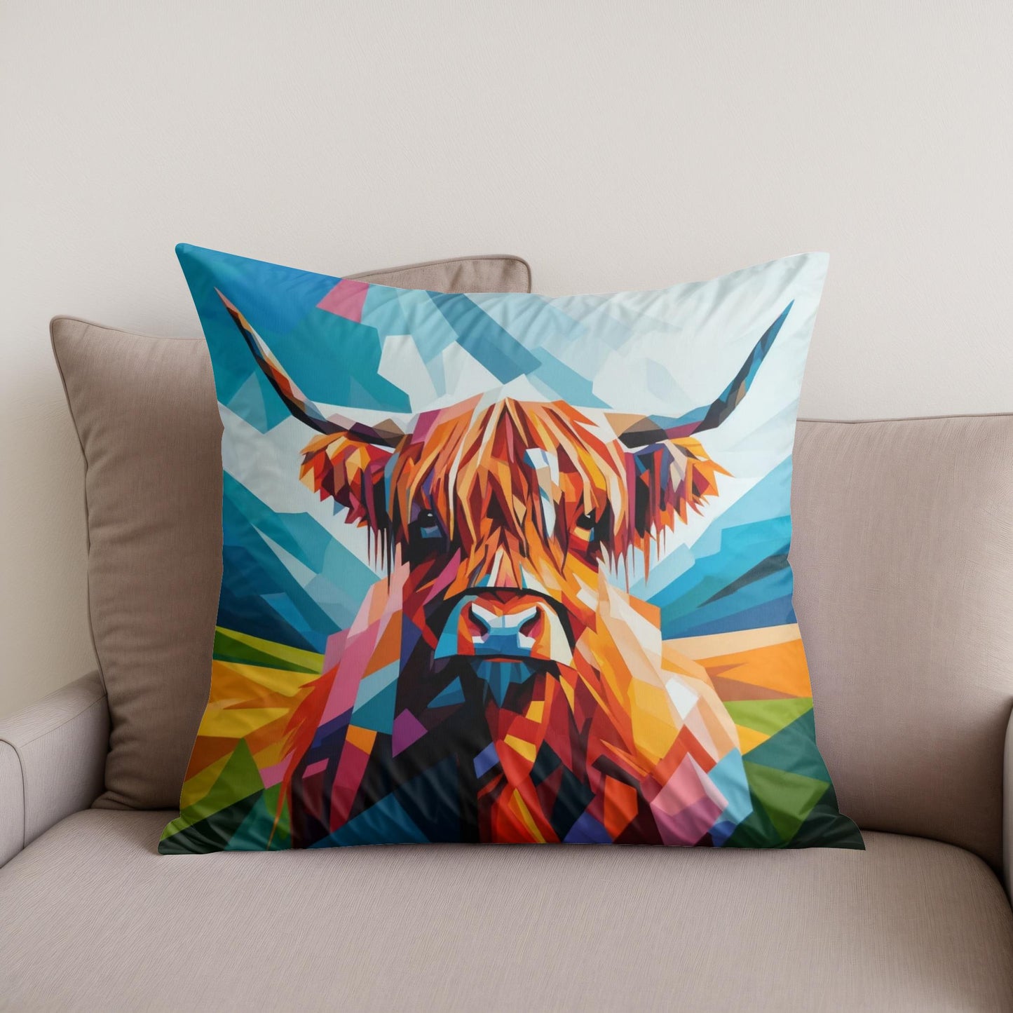 Cubist Highland Cow Essence Cotton Cushion