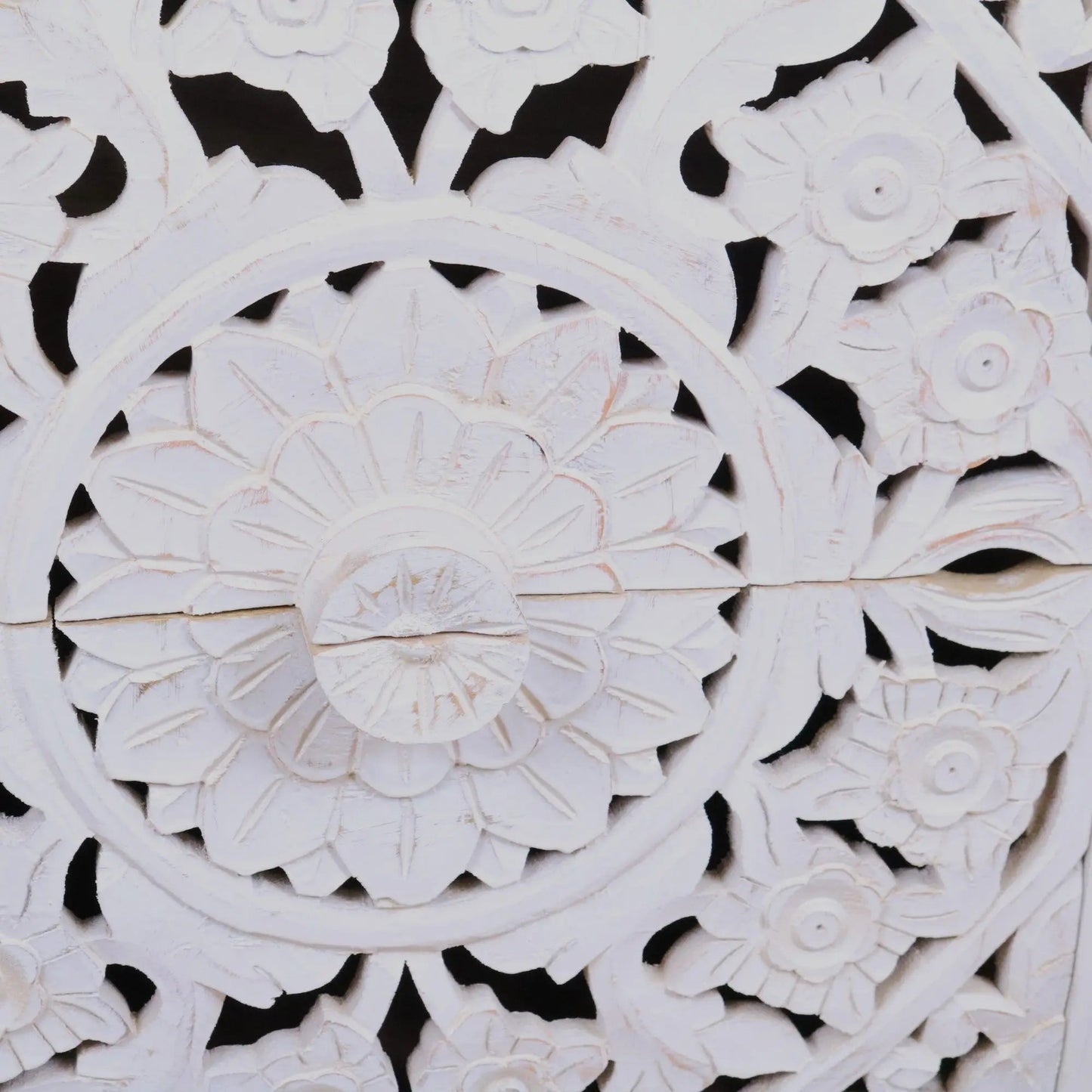 Sohani Wooden Carved Bedside Table Cabinet Distressed White