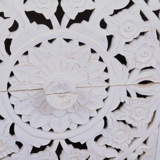 Sohani Wooden Carved Bedside Table Cabinet Distressed White