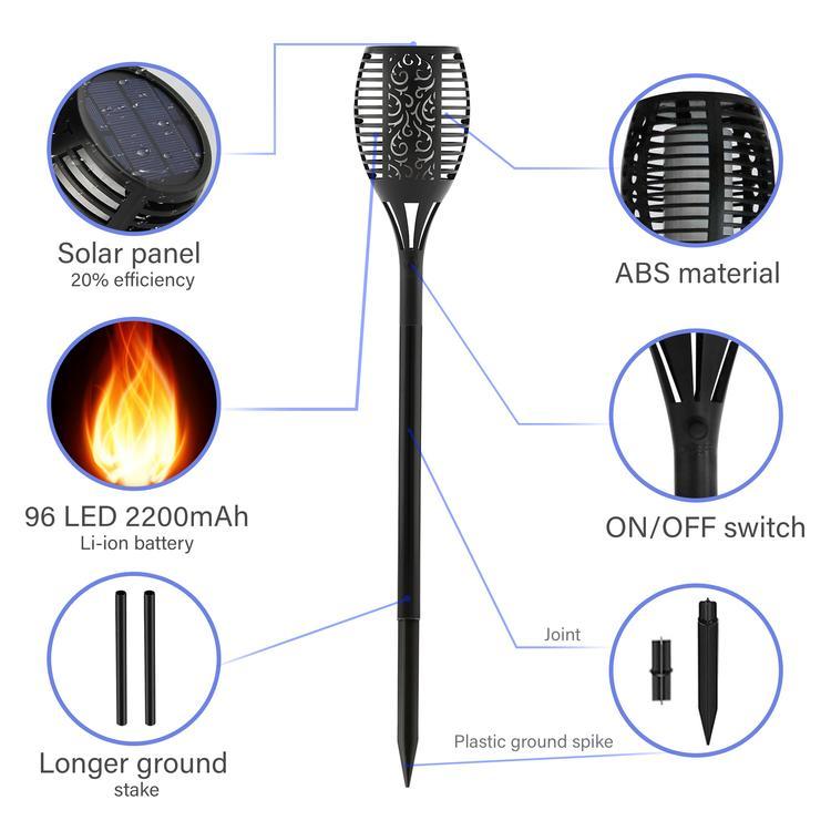 Solar Flickering Flame 96 LED Torch Wall / Ground Stake Lights