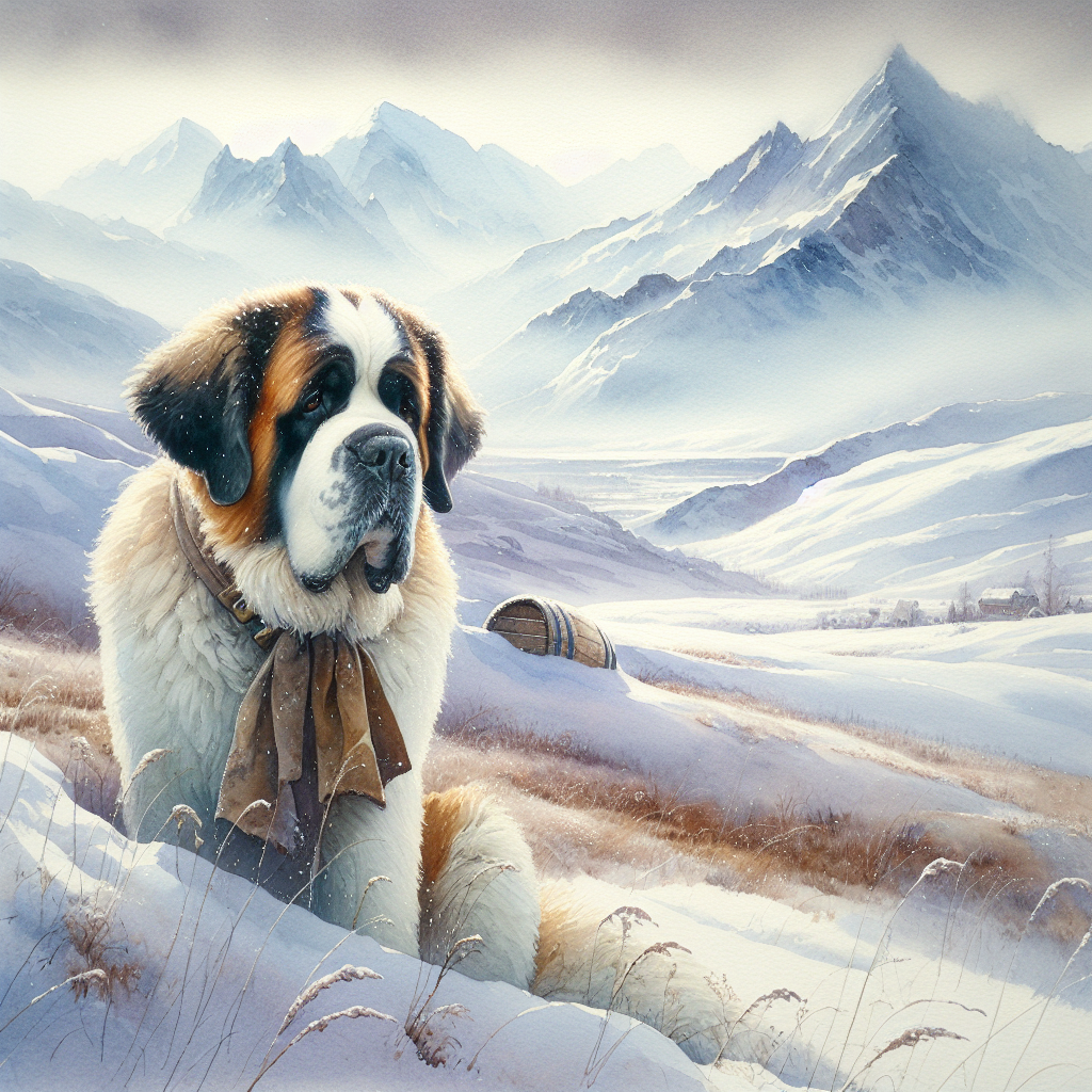 Solitary Saint Bernard Snowscape Canvas