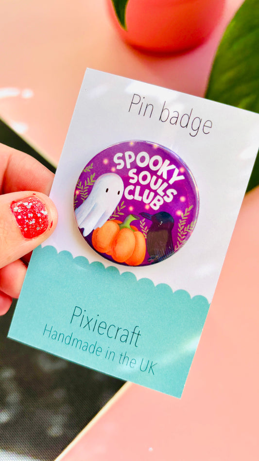 Spooky Souls Club – Cute Ghost Halloween Badge or Magnet (38mm)