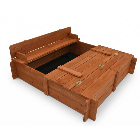96cm Square Wooden Sandpit with Integrated Folding Lid