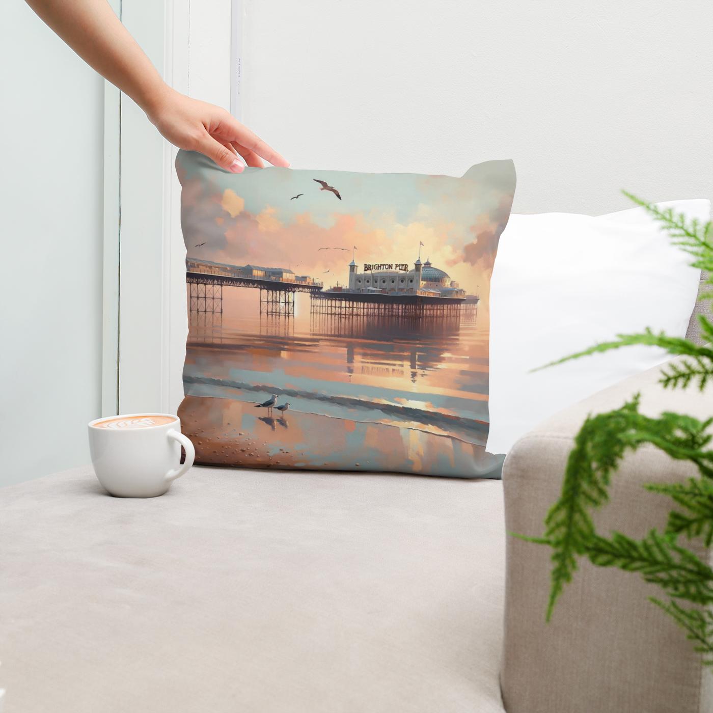 Brighton Pier Tranquil Morning Cotton Cushion