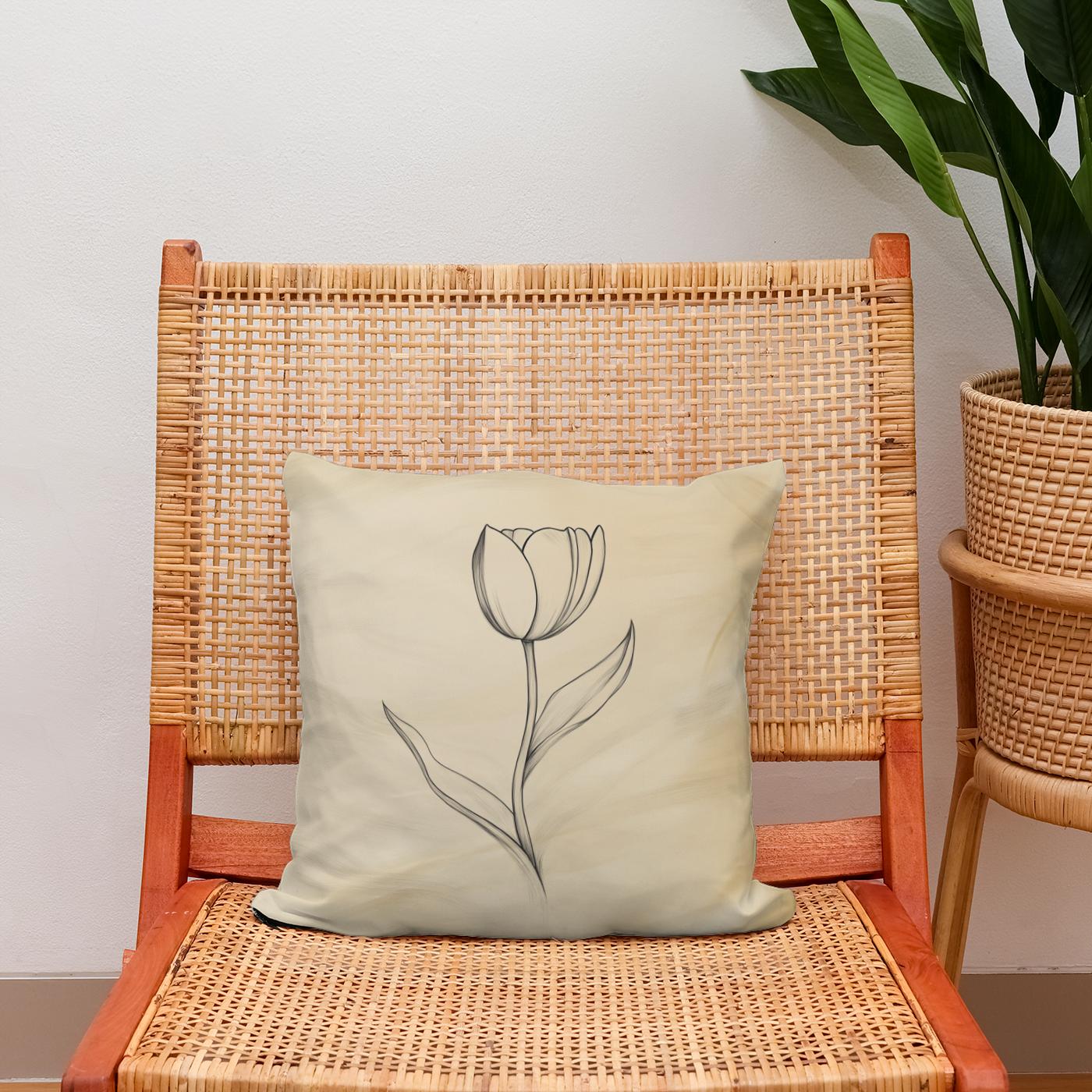 Tulip Outline Cotton Cushion