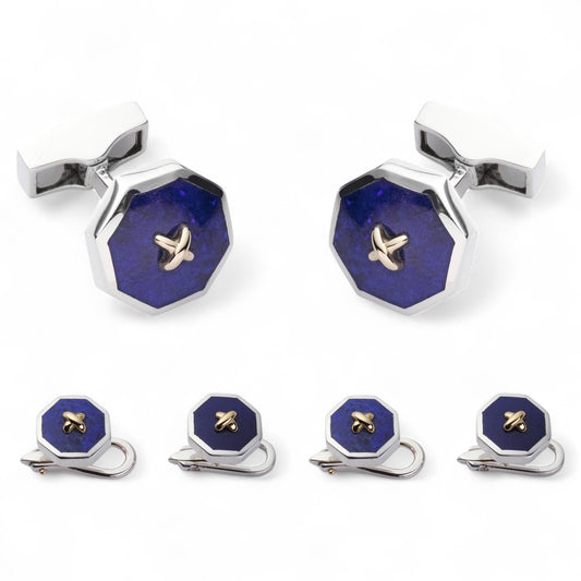 Sterling Silver And Lapis Lazuli With 9ct Gold Stitch Dress Set