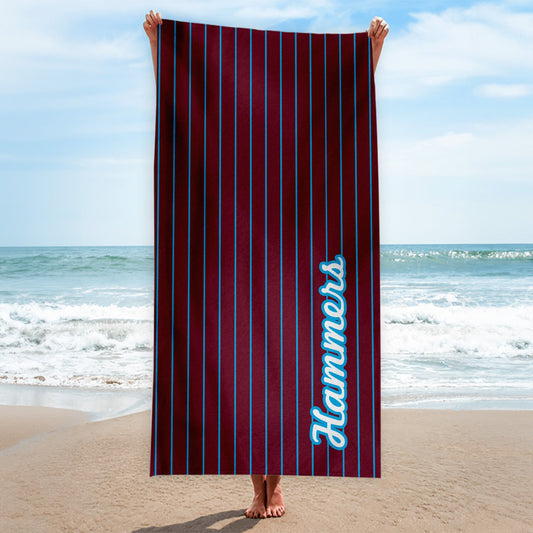 West Ham - Stripes - Microfibre Retro Beach Towel - 150cm x 75cm