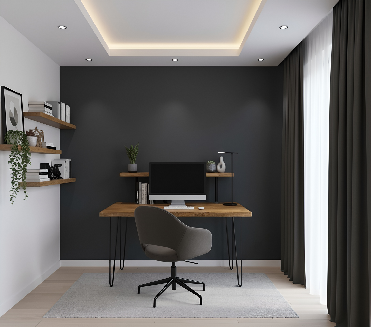 Handcrafted Wooden Study Desk with Shelf & Hairpin Legs