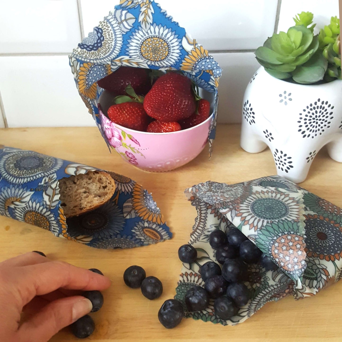 Honey Bee Good Set of 3 Handmade Beeswax Wraps | Sunflowers