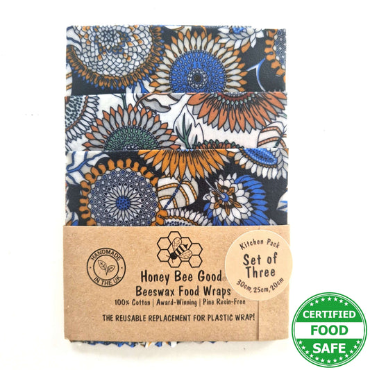 Honey Bee Good Set of 3 Handmade Beeswax Wraps | Sunflowers