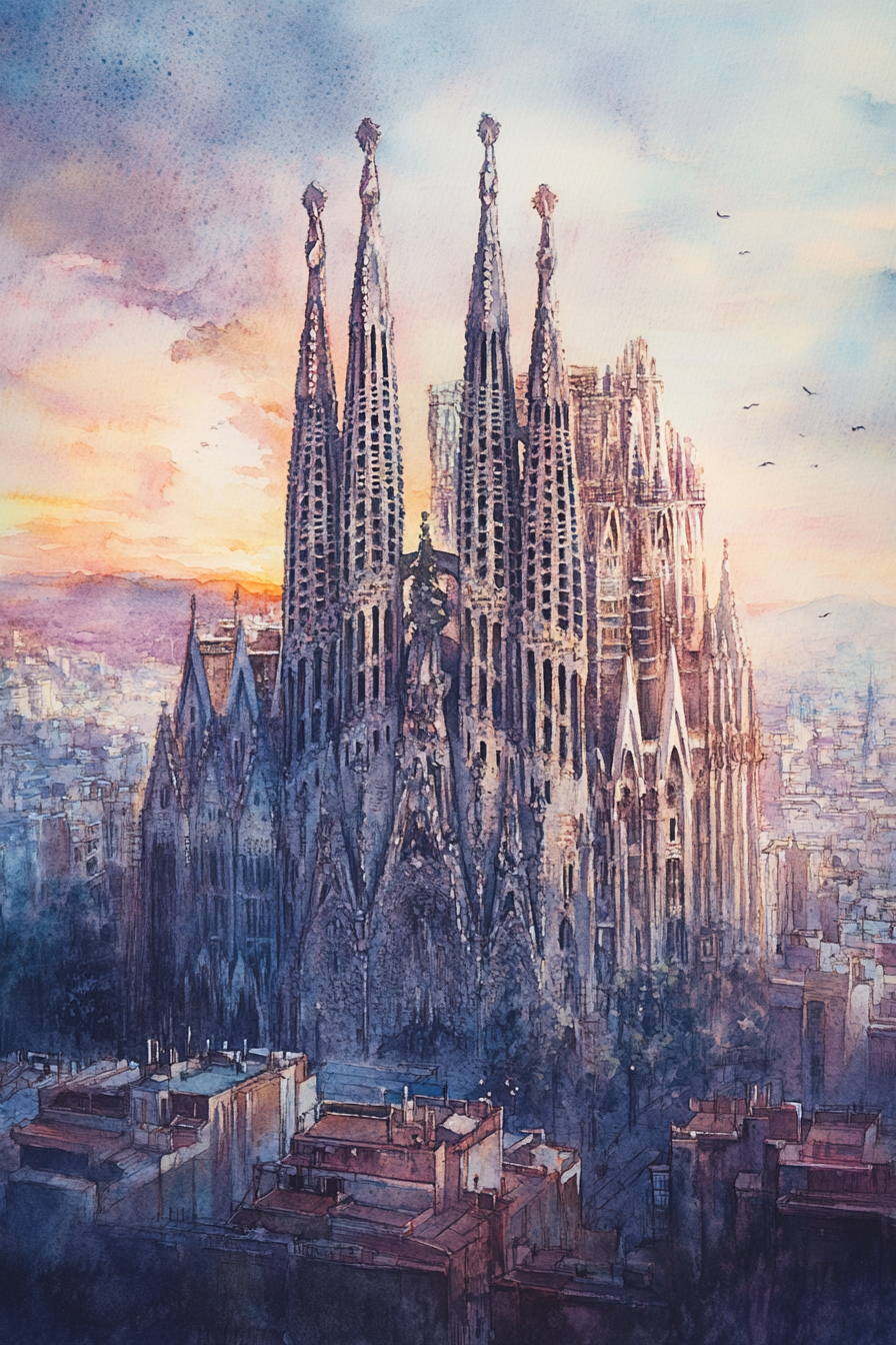 Sunset Serenity at Sagrada Familia Canvas