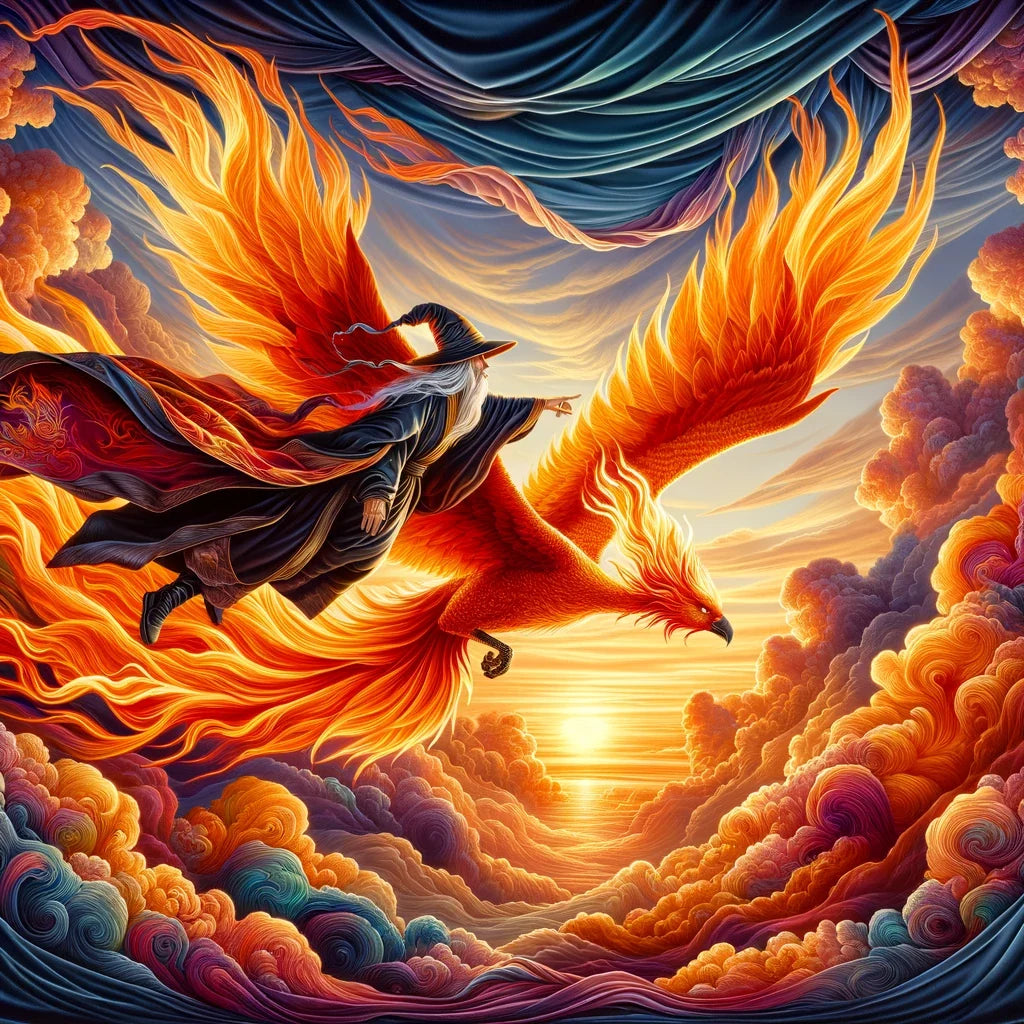 Sunset Soar Phoenix and Wizard Canvas