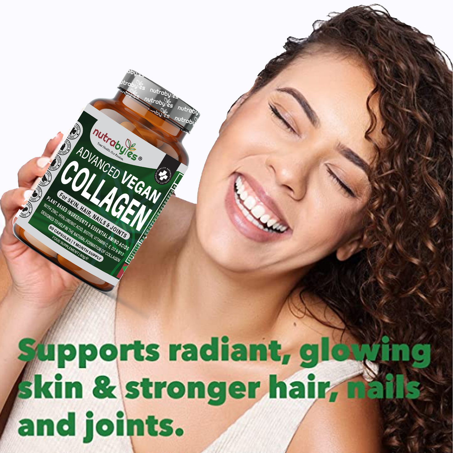 Advanced Vegan Collagen | Plant-Based Ingredients Including Essential Amino Acids | 90 Capsules | 1 Month | Hair, Skin, Nails and Joints | Collagen Supplements for Men & Women